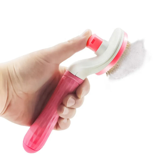 Cepillo para Perros y Gatos con Botón Removedor de Pelo Rosado