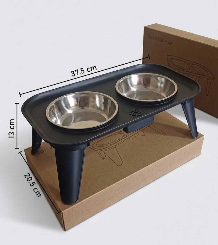 Comedero Doble Elevado con Platos de Metal