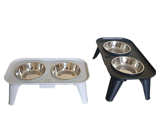 Comedero Doble Elevado con Platos de Metal