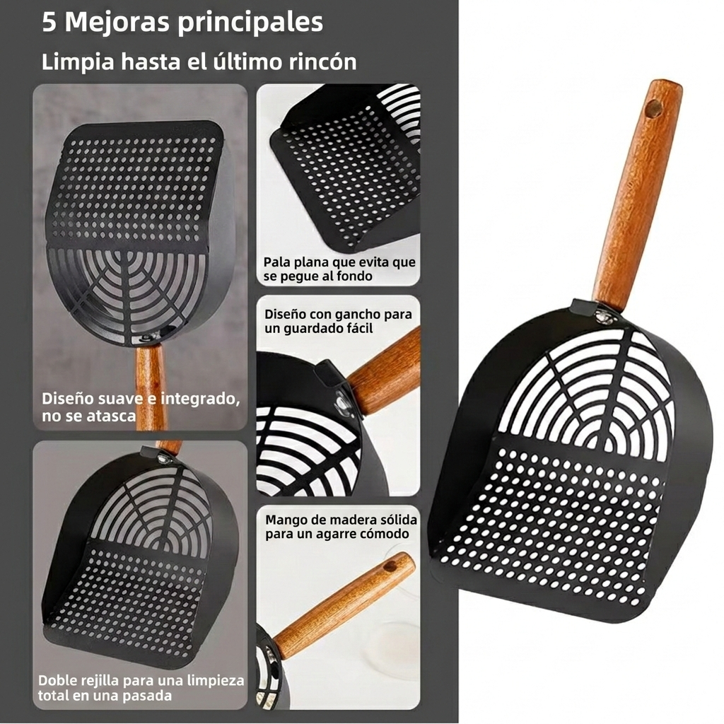 Pala para Arena Ergonómica con Mango de Madera y base metálica
