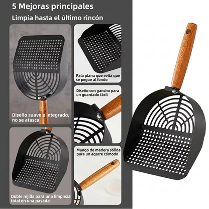 Pala para Arena Ergonómica con Mango de Madera y base metálica
