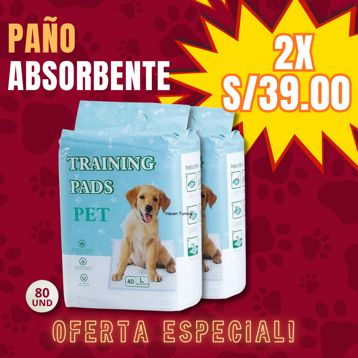 Paño absorbente de  piso  40 Unid (60x60cm) Talla L