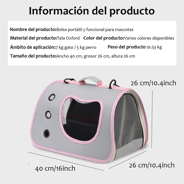 Mochila transportadora portátil para gatos y mascotas pequeñas