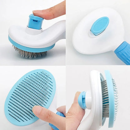 Cepillo para Perros y Gatos con Botón Removedor de Pelo Rosado